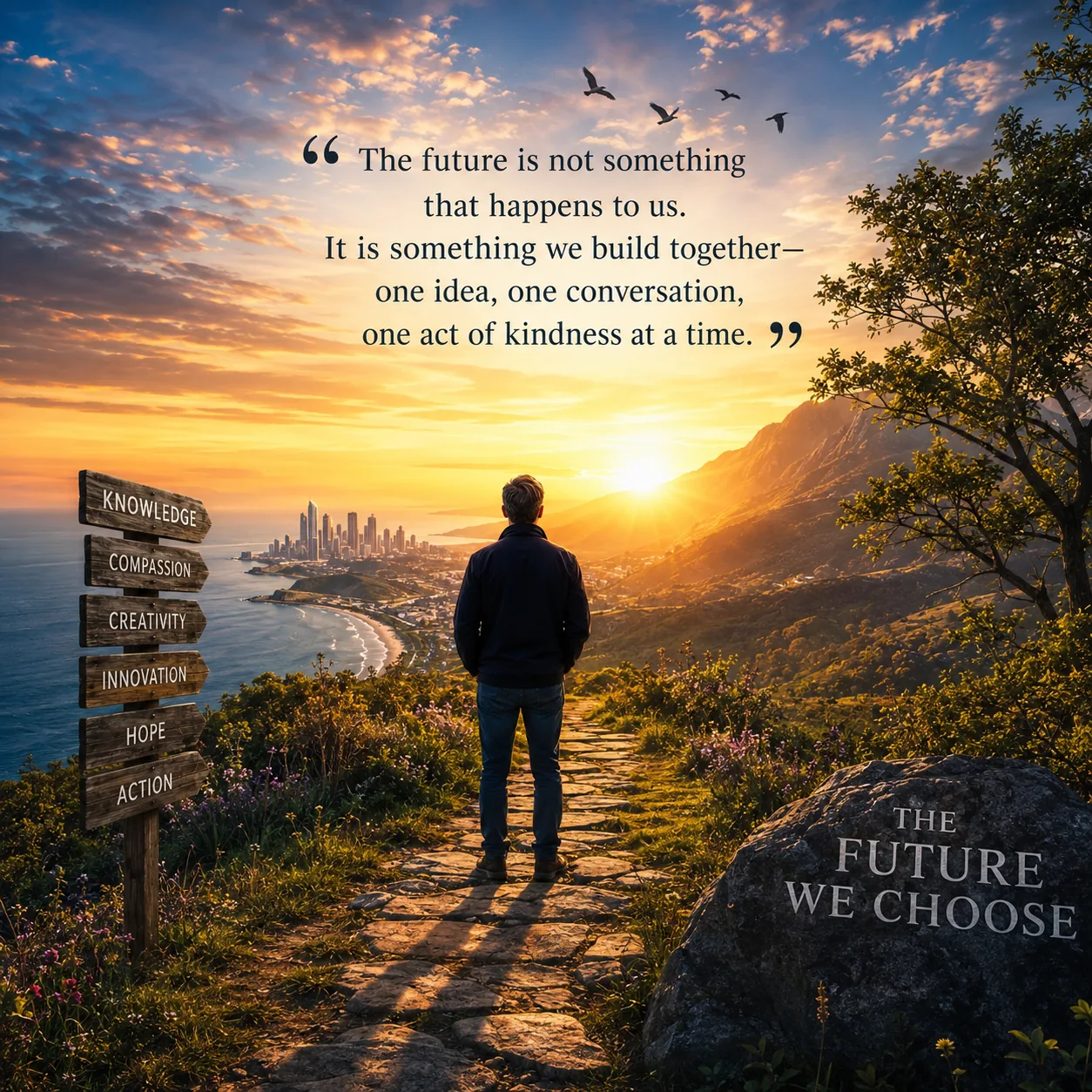 A hopeful future shaped by knowledge, compassion, creativity, and technology
