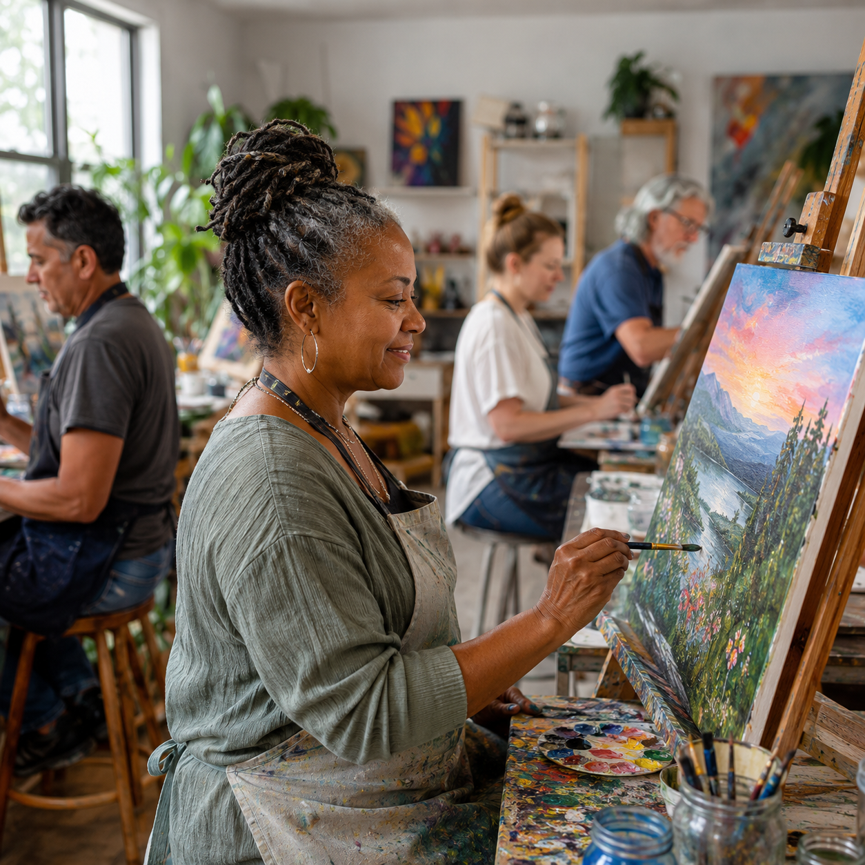 Artists painting in Studio